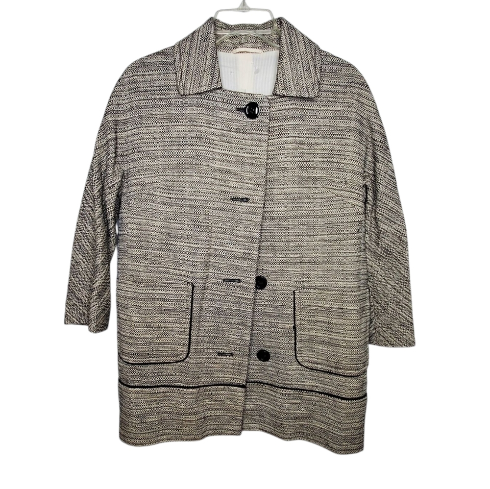 Massimo Dutti Womens Tweed Cotton Alpaca Blend Button Pea Coat Size 40/8